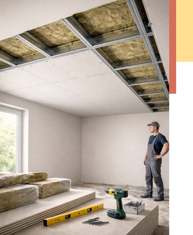 Звукоизоляция потолка ГКЛ в Ломоносове от 973 руб. — монтаж под ключ | ОТДЕЛОЧНИК-Лмн