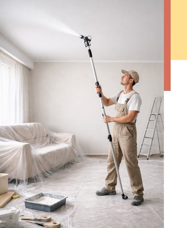 Покраска потолка краскопультом в Ломоносове от 4610 руб. быстро и недорого | ОТДЕЛОЧНИК-Лмн