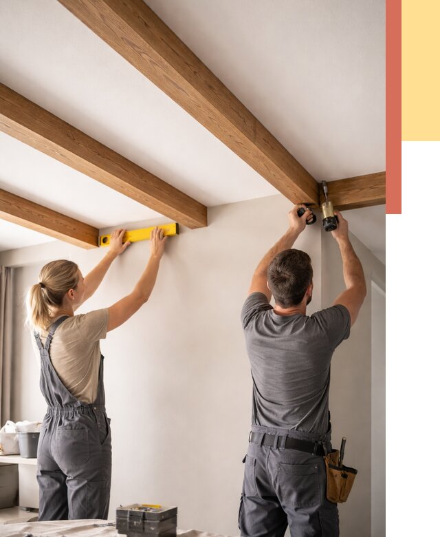 Монтаж декоративных балок на потолок в Ломоносове от 4303 руб. — ОТДЕЛОЧНИК-Лмн